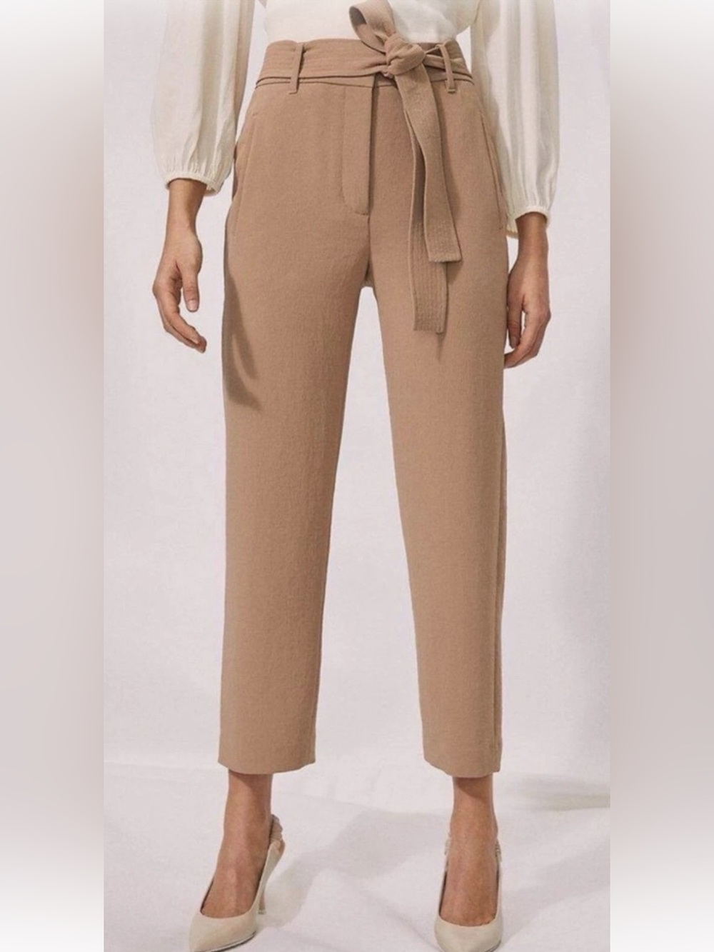 Aritzia Wilfred Pant Tie Front Belted Nude Tan Pants Crepe Size 6
